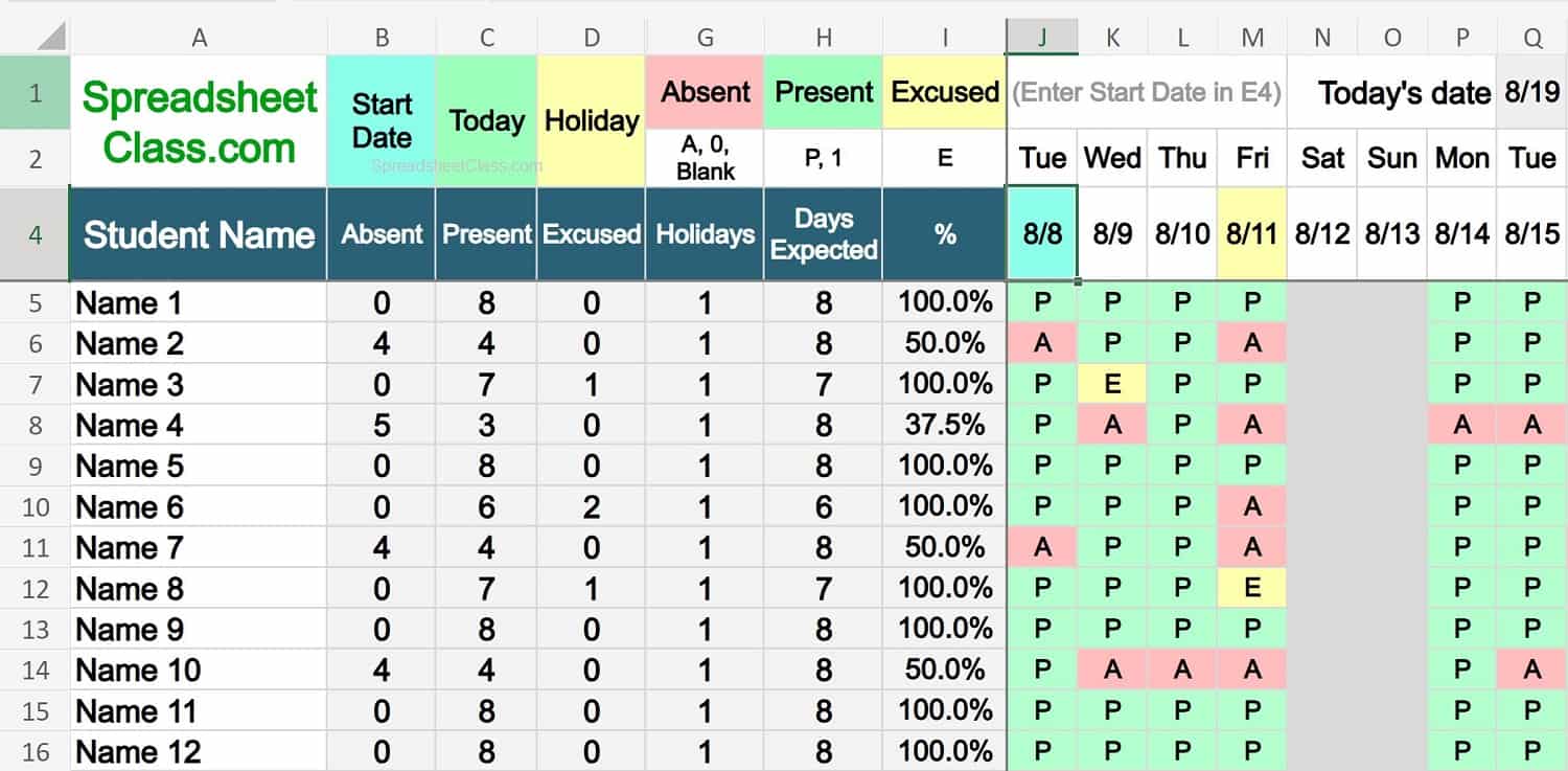 Spreadsheet template preview on screen