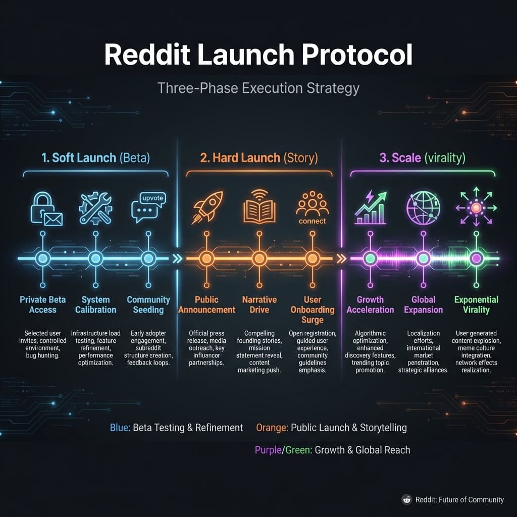 Timeline of a successful Reddit Launch: Beta -> Story -> Scale